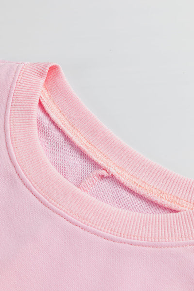 Light Pink Floral Peace Sign Drop Shoulder T-Shirt for Women - Casual Wide Sleeve Top for Effortless Style and Comfort