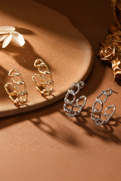 Women's Gold Chain Link Hoop Earrings with High-Shine Polished Finish