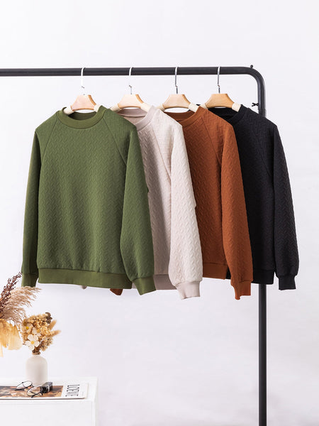Forest Green Textured Raglan Sleeve Casual Sweatshirt
