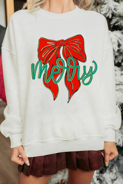 Women's Merry Bow Holiday Graphic Sweatshirt in Cotton Blend