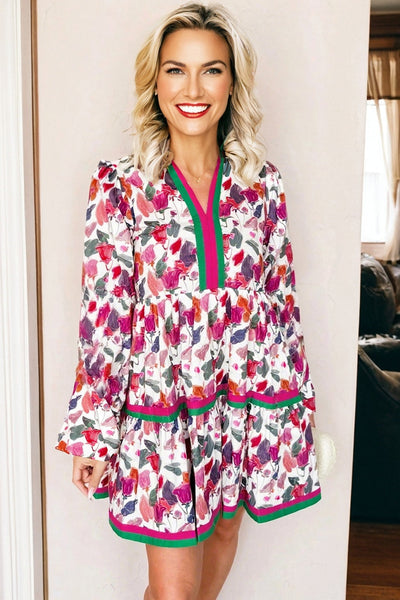 Trendy Women's Floral Print Long Sleeve Mini Dress - Lightweight Casual Style Perfect for Spring Outings and Events