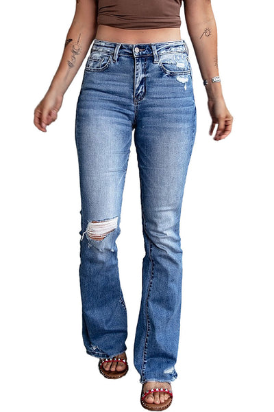 Women's High-Waisted Distressed Bootcut Flare Jeans