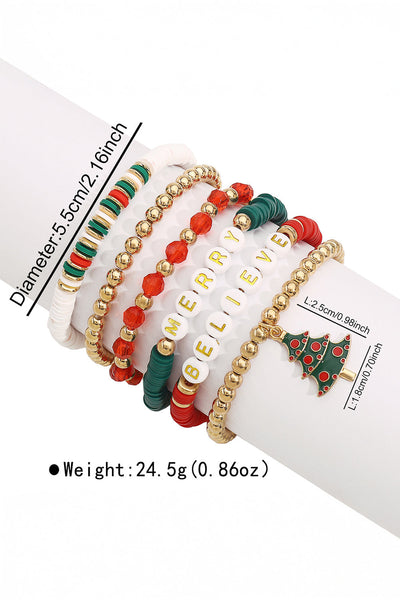 Women's 6-Piece Holiday Bead Bracelet Set with Christmas Tree Charm
