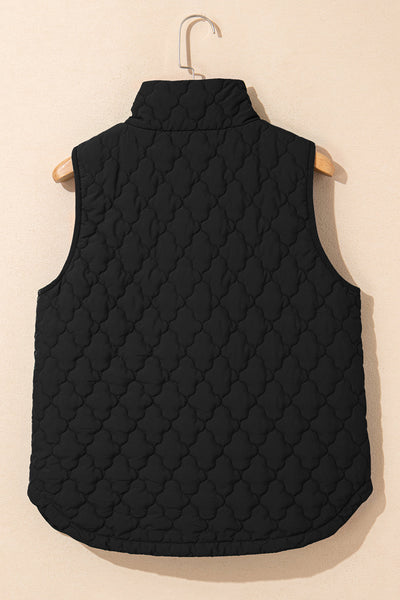 Women's Black Scalloped Quilted Vest with Dual Zip-Snap Closure made for easy styling and wardrobe coordination, with premium-like structure and