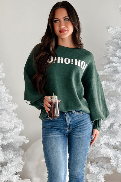 Women's Cozy Blackish Green "Merry Christmas" Drop Shoulder Sweater - Relaxed Fit for Festive Holiday Style