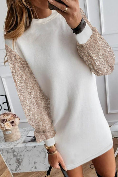 V Neck Irregular Mesh Panel Mini Dress