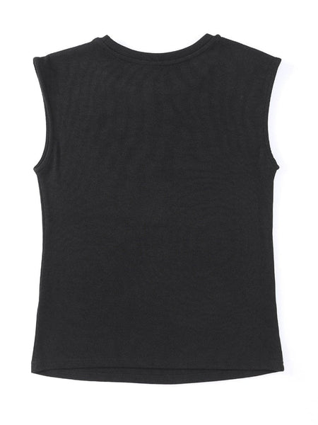 Edgy Black Cutout Sleeveless T-Shirt with Cap Sleeves