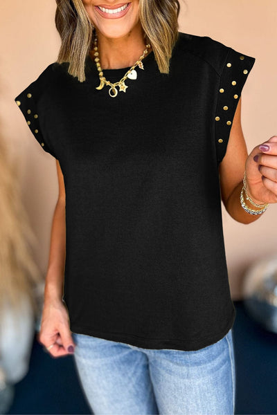 Gold Hardware Embellished Black Tee