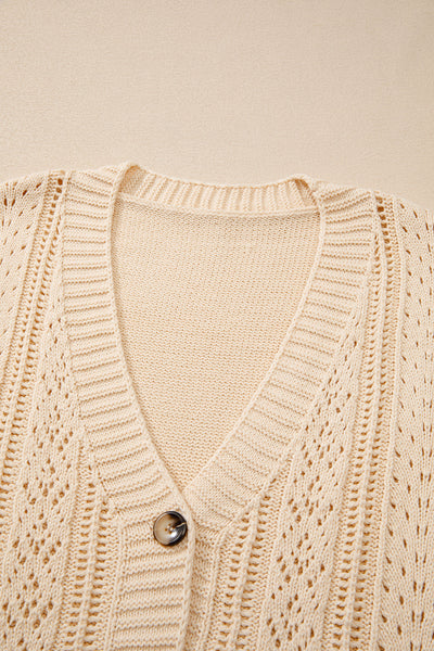 Cozy Beige Open Knit Cardigan for Women - Effortless Drop Shoulder Lightweight Sweater for Stylish Layering