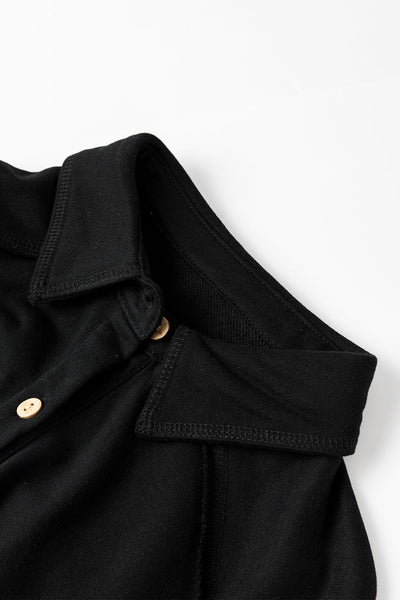 Women's Waffle Knit Oversized Patchwork Shacket in Midnight Black