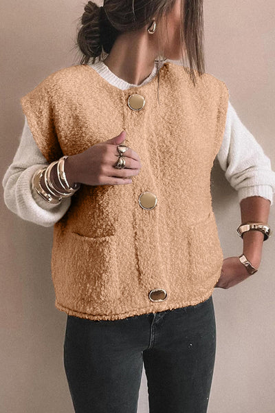 Women's Light French Beige Textured Vest with Metallic Accents