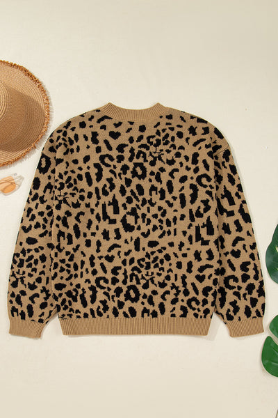 Women's Ribbed Leopard Print Sweater with Drop Shoulders made for easy styling and wardrobe coordination, with premium-like structure and finish.