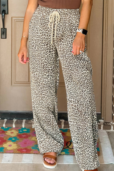 women's safari leopard print drawstring wide leg trousers made for easy styling and wardrobe coordination, with premium-like structure and finish.