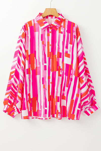 Women's Casual Pink Abstract Print Batwing Sleeve Shirt - Trendy, Comfortable Top for Everyday Fashion