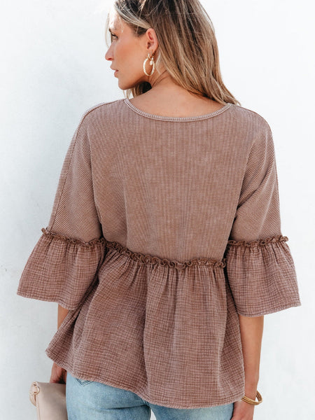 Ruffled Sleeve Colorblock Peplum Blouse