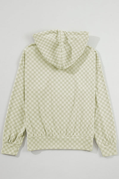 Women's Green Checkered Hoodie with Kangaroo Pocket and Drawstring - Casual, Comfortable Fit for Everyday Wear