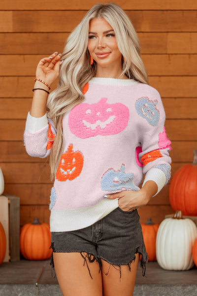 Vibrant Orange Cozy Pumpkin Sweater for Women - Trendy Relaxed Fit Autumn Knit Jumper for Stylish Fall Looks