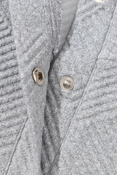 Cozy Women's Light Grey Textured Knit Sweatshirt with Buttoned Detail & Kangaroo Pocket for Casual Chic Style