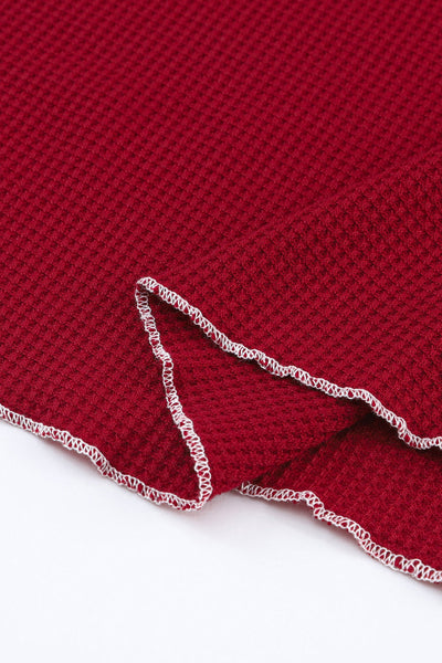 Women's Fiery Red Textured Long Sleeve Blouse - Casual Round Neck Top for Effortless Everyday Chic