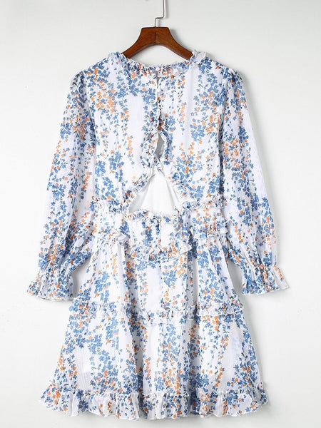 Women's Lapel Striped Print Belted Long Sleeve Dress