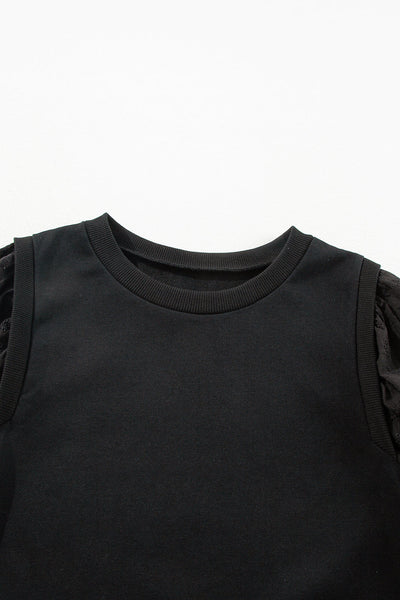 Chic Women's Black Patchwork Sleeve Round Neck Sweatshirt - Cozy Casual Top for Effortless Style and Comfort