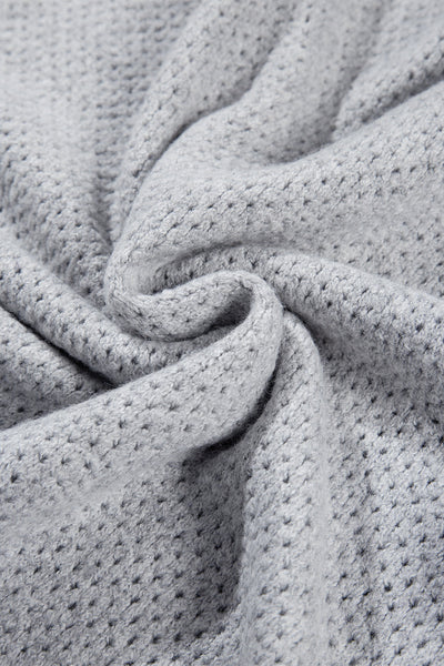 Trendy Light Grey Loose-Fit Eyelet V-Neck Sweater for Women with Drop Shoulder Design for Effortless Chic Style
