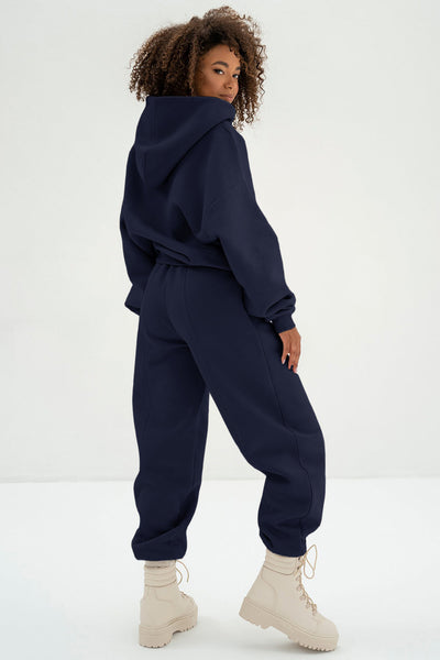 Women's Navy Cotton-Blend Hoodie and Sculpted Jogger Set with practical styling and dependable silhouette control.