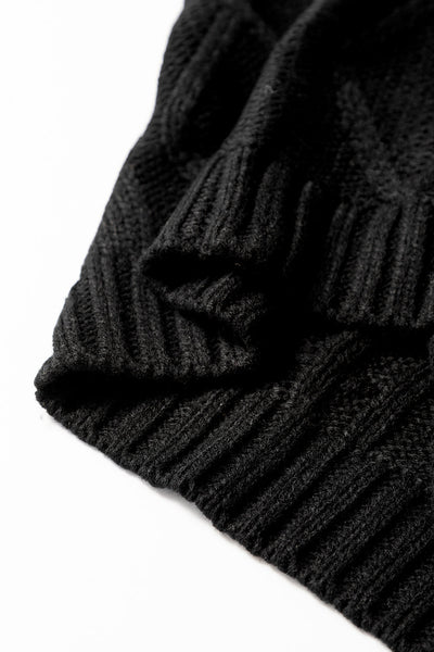 Chic Women's Black Cable Knit Colorblock Sweater with Satin Bow - Short Sleeve Casual Top for Stylish Everyday Looks
