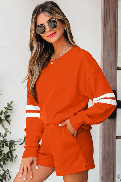 Cozy Women's Varsity Sweatshirt and Shorts Set - Trendy Athletic Outfit for Comfortable Everyday Style in Vibrant Colors