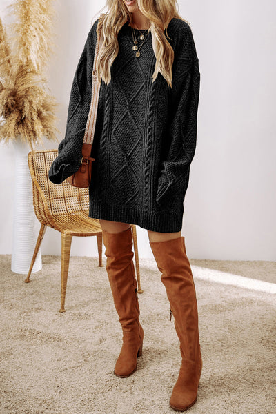 Stylish Women's Black Knit Dress - Comfortable Long Sleeve Casual or Evening Wear for Effortless Elegance