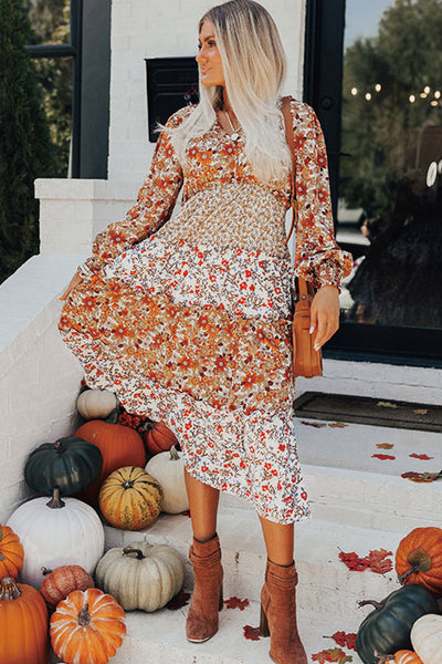 Elegant Floral Print Long Sleeve Dress for Women - Flattering Fit Perfect for Casual & Formal Events