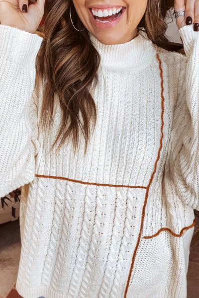 Women's Mixed Stitch High Neck Sweater in Cream and Russet with practical styling and dependable silhouette control.