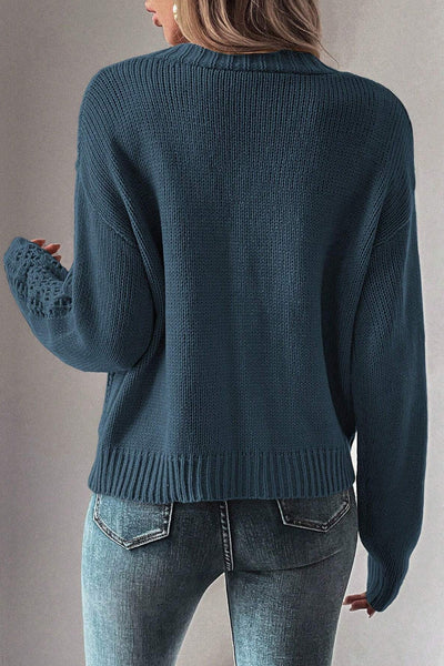 Stylish Women's Real Teal Open Knit Drop Shoulder Cardigan Sweater - Cozy Layering Essential for Effortless Chic Looks