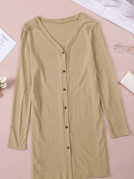 Versatile Solid Long Sleeve Women's Blouse with Button Front