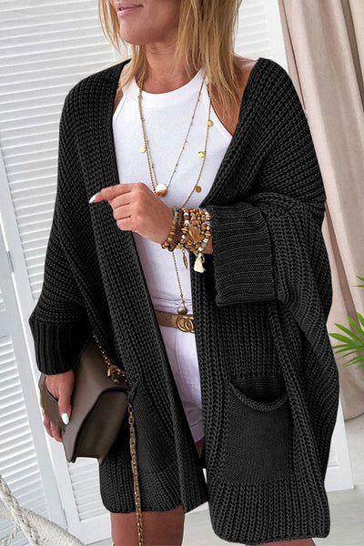 Cozy Women's Black Oversized Cardigan with Fold-Over Sleeves  Stylish Open Front Layering Essential