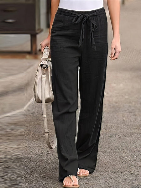Linen Blend Palazzo Pants with Drawstring