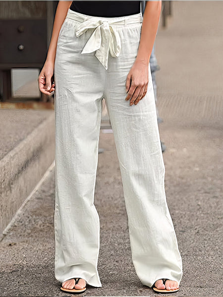 Linen Blend Palazzo Pants with Drawstring