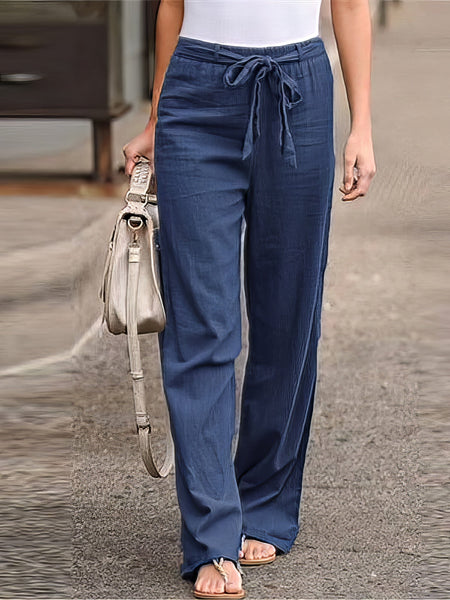 Linen Blend Palazzo Pants with Drawstring