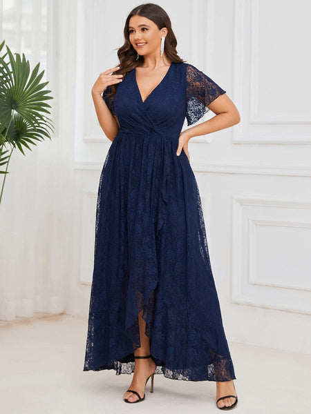 Women's Burgundy Lace A-Line Evening Gown with Flutter Sleeves