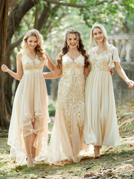 Elegant A-Line V Neck Mother of the Bride Dress with Short Ruffles Sleeves