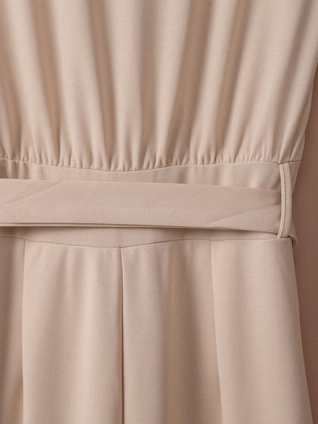 Elegant Apricot Wide Leg Jumpsuit with Knot Detail