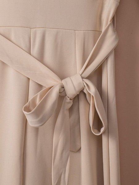 Elegant Apricot Wide Leg Jumpsuit with Knot Detail