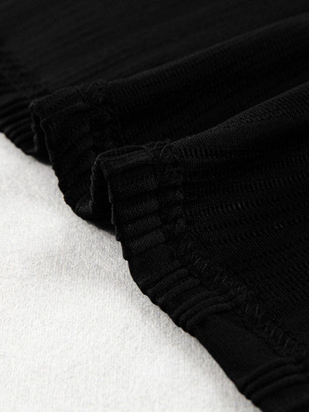 Elegant Black Cap Sleeve Textured Top with Wavy Design