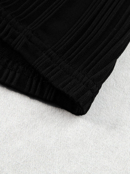 Elegant Black Cap Sleeve Textured Top with Wavy Design