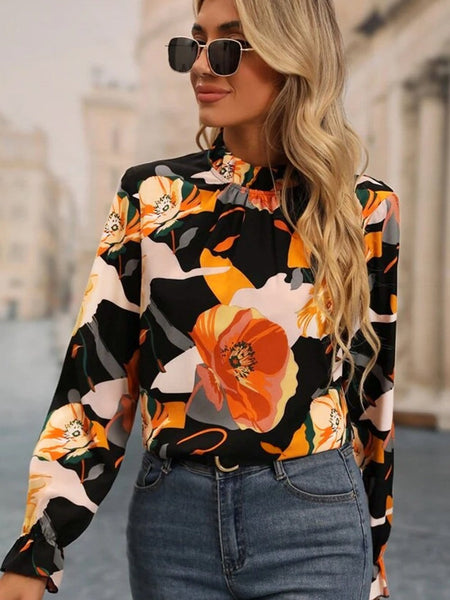 Stylish Floral Mock Neck Blouse with practical styling and dependable silhouette control.