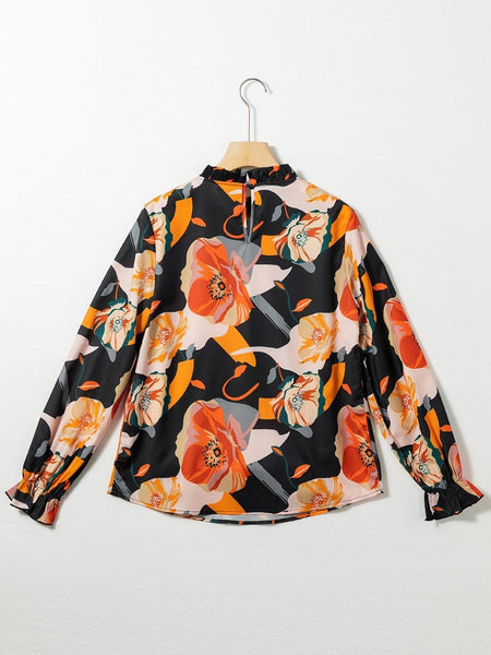 Elegant Black Floral Mock Neck Top