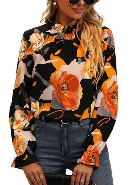 Stylish Floral Mock Neck Blouse with practical styling and dependable silhouette control.