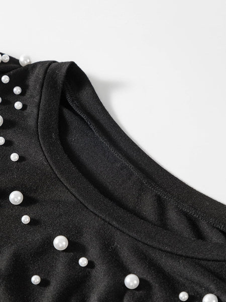 Elegant Black Pearl Shoulder Pad Tank Top