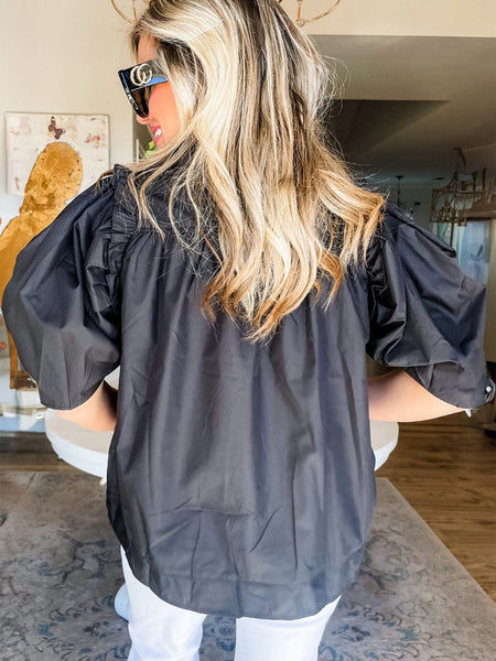 Black Blouse with Puff Sleeves