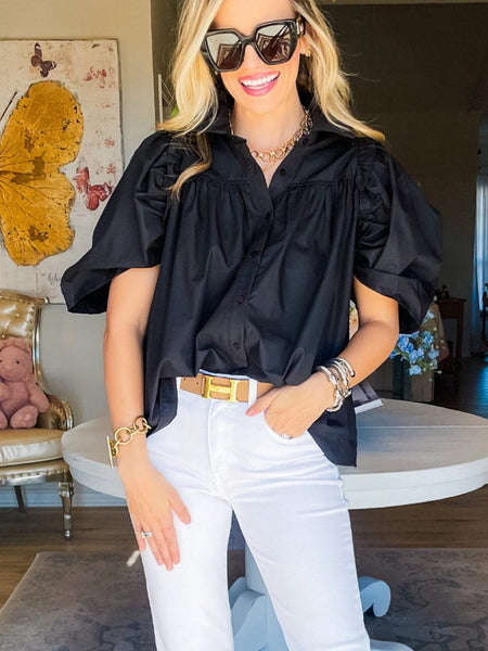 Black Blouse with Puff Sleeves